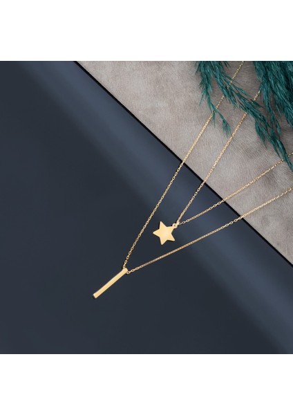 Yıldızlı Çubuk Gümüş Kolye Kadın Gümüş Kolye