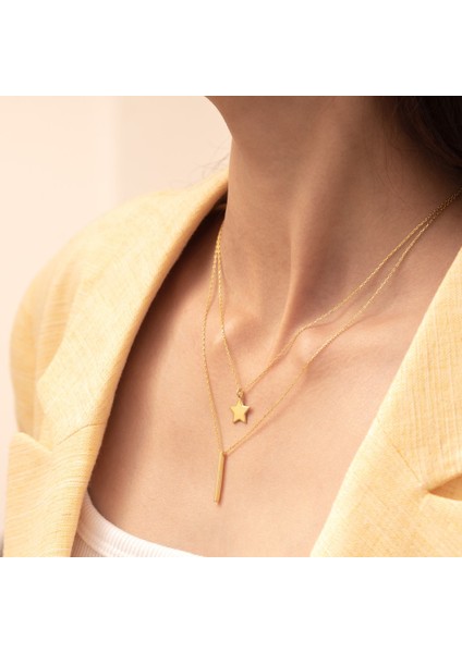Yıldızlı Çubuk Gümüş Kolye Kadın Gümüş Kolye modelleri