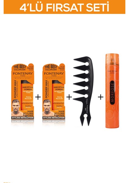 Saç Şekillendirici Pudra Toz Wax Ultra Strong + Şekil Tarak'ı + Saç Spreyi 400ML 4'lü Se