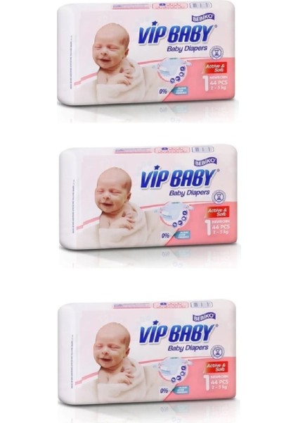 Vıp Baby Active&soft 1 Yenidoğan 44 Adet Bebek Bezi 3 Paket