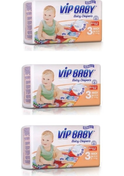 Vıp Baby Active&soft 3 Midi 36 Adet Bebek Bezi 3 Paket