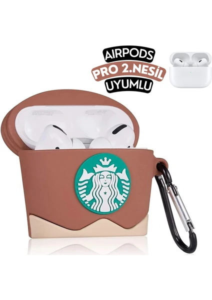 Airpods Pro 2. Nesil Uyumlu Starbucks Figürlü Sevimli Kopçalı Koruyucu Silikon Kılıf