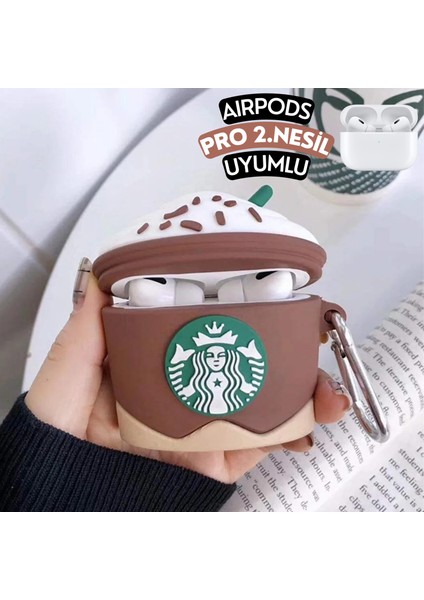 Airpods Pro 2. Nesil Uyumlu Starbucks Figürlü Sevimli Kopçalı Koruyucu Silikon Kılıf