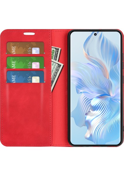 Honor 80 5g Cilt-Dokunuş Hissi Için Manyetik Otomatik Emici Cüzdan Kılıfı Pu Deri Standı Flip Telefon Kapağı (Yurt Dışından)