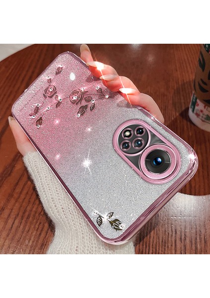 Honor 50 Için Çiçek Desen Dekor Telefon Kasası, Rhinestone Gradyan Renk Parıltı Toz (Yurt Dışından) modelleri
