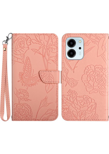 HT03 Honor 80 Se 5g Baskılı Kelebek Çiçekler Cep Telefon Kılıf Stand Stand Skin Touch Hissed Hissedar Manyetik Pu Deri Deri Flip Cüzdan Kapak Kayış (Yurt Dışından)