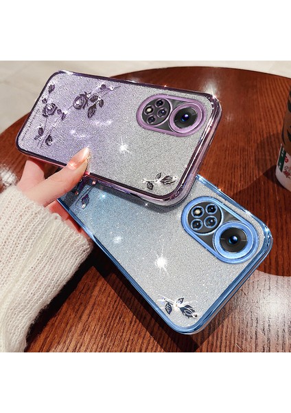 Honor 50 Için Çiçek Desen Dekor Telefon Kasası, Rhinestone Gradyan Renk Parıltı Toz (Yurt Dışından) indirimleri