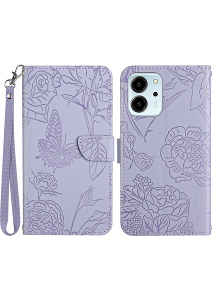 HT03 Honor 80 Se 5g Baskılı Kelebek Çiçekler Cep Telefon Kılıf Stand Stand Skin Touch Hissed Hissedar Manyetik Pu Deri Deri Flip Cüzdan Kapak Kayış (Yurt Dışından)