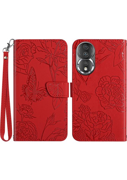 HT03 Honor 80 5g Anti-Fall Telefon Kılıfı Için Baskılı Kelebek Çiçekler Damla Geçirmez Cilt Dokunma Duygu Pu Deri Flip Cüzdan Kapağı Kayış (Yurt Dışından)