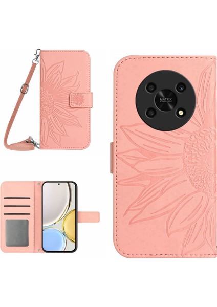 Honor Magic4 Lite 5g Için Cep Telefonu Kılıfı, Cilt Touch Basılı Ayçiçeği Telefon Kapağı Omuz Kayışı Pu Deri Cüzdan Standı (Yurt Dışından)