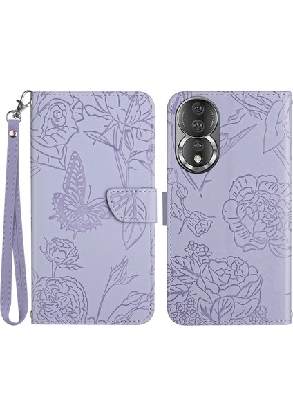 HT03 Honor 80 5g Anti-Fall Telefon Kılıfı Için Baskılı Kelebek Çiçekler Damla Geçirmez Cilt Dokunma Duygu Pu Deri Flip Cüzdan Kapağı Kayış (Yurt Dışından)