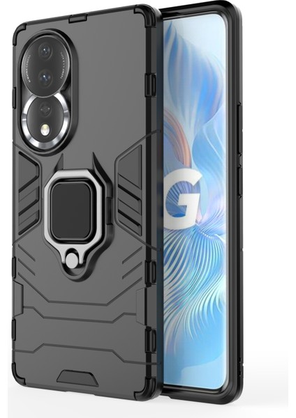 Honor 80 5g Için Cep Telefonu Koruyucu Kılıf, Yüzük Kickstand Hard Pc + Yumuşak Tpu Anti-Damla Kapağı (Yurt Dışından)