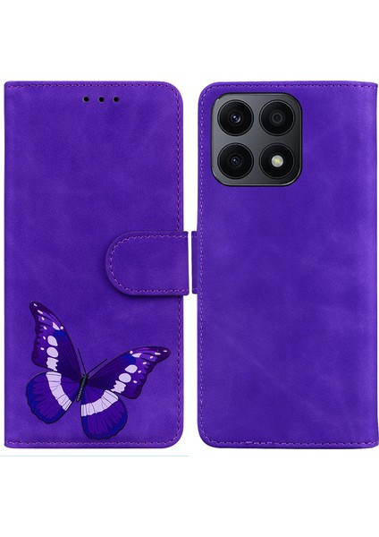 Onur Için X8A 4g Anti-Solma Pu Deri Telefon Kapağı Kelebek Baskı Cüzdan Stand Önleme Anti Tele Kılıfı (Yurt Dışından)