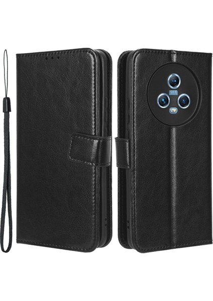 Honor Için MAGIC55 5g Pu Deri Çılgın At Doku Anti-Drop Vaka Telefon Stand Cüzdan Kapağı (Yurt Dışından)