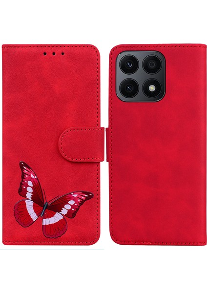 Onur Için X8A 4g Anti-Solma Pu Deri Telefon Kapağı Kelebek Baskı Cüzdan Stand Önleme Anti Tele Kılıfı (Yurt Dışından)