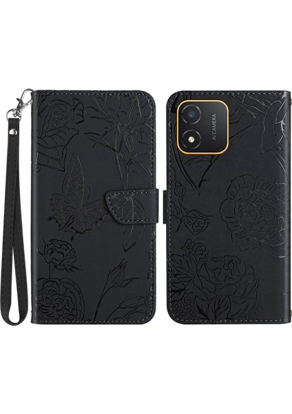 HT03 Kelebek Çiçekleri Onur X5 4g Için Telefon Kılıfı, Pu Deri Stand Cüzdan Kapağı Kullanışlı Kayış (Yurt Dışından)