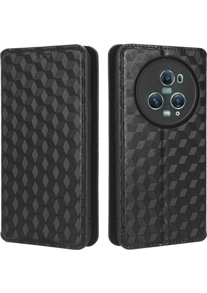 Honor Için Magic5 Pro Deri Deri Kılıfı Baskılı Rhombus Desen Cüzdan Stand Koruyucu Telefon Kapağı (Yurt Dışından)