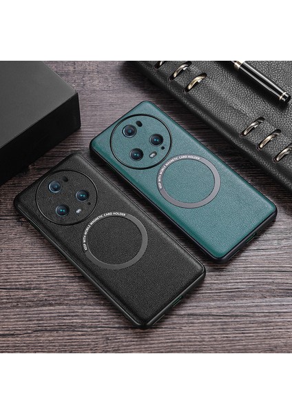 Honor Magic5 Pro Pu Deri Kaplamalı Tpu+Pc Telefon Kapağı Magsafe Şarj Cihazı ile Uyumlu (Yurt Dışından)