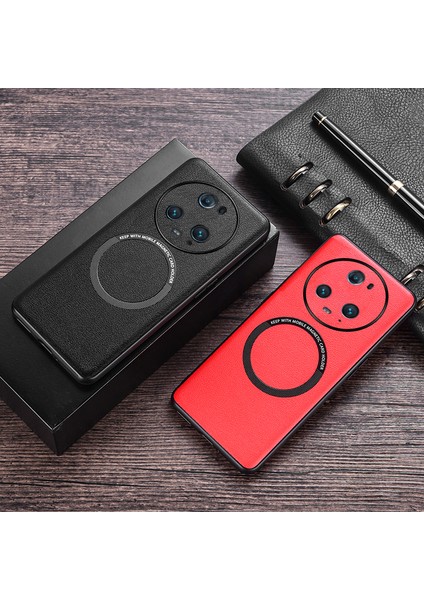 Honor Magic5 Pro Pu Deri Kaplamalı Tpu+Pc Telefon Kapağı Magsafe Şarj Cihazı ile Uyumlu (Yurt Dışından)