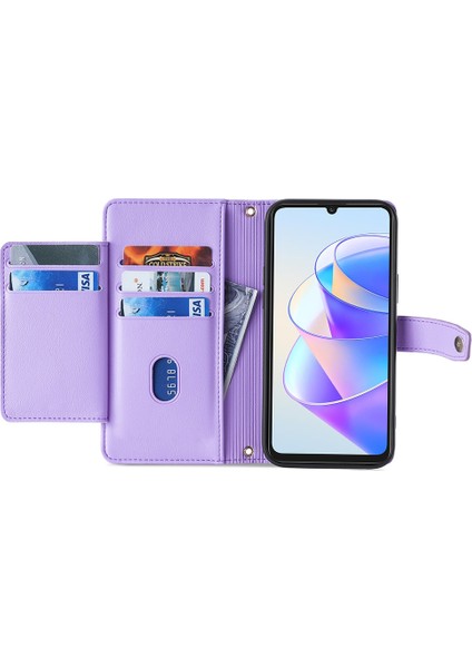Honor X7A 5g Fermuarı Cep Telefonu Stand Kılıf Kart Kartı Yuvaları Deri Cüzdan Kapağı 2 Kayış (Yurt Dışından)