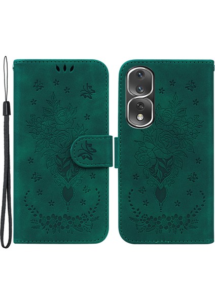 Honor 80 Pro 5g Için Koruyucu Telefon Kılıfı, Pu Deri Gül Kelebek Basılı Stand Cüzdan Kapağı (Yurt Dışından)
