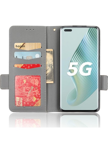 Honor Için Magic5 Pro Pu Deri Flip Folio Kasa Cüzdan Stand Litchi Doku Şok Geçirmez Telefon Kapağı (Yurt Dışından)