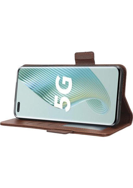 Honor Için Magic5 Pro Pu Deri Flip Folio Kasa Cüzdan Stand Litchi Doku Şok Geçirmez Telefon Kapağı (Yurt Dışından)