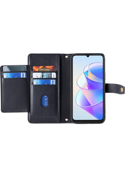 Honor X7A 5g Fermuarı Cep Telefonu Stand Kılıf Kart Kartı Yuvaları Deri Cüzdan Kapağı 2 Kayış (Yurt Dışından)