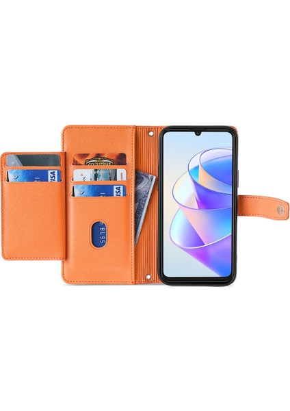 Honor X7A 5g Fermuarı Cep Telefonu Stand Kılıf Kart Kartı Yuvaları Deri Cüzdan Kapağı 2 Kayış (Yurt Dışından)