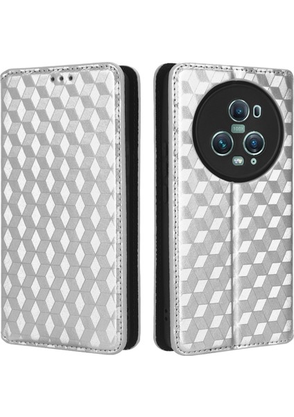 Honor Için Magic5 Pro Deri Deri Kılıfı Baskılı Rhombus Desen Cüzdan Stand Koruyucu Telefon Kapağı (Yurt Dışından)