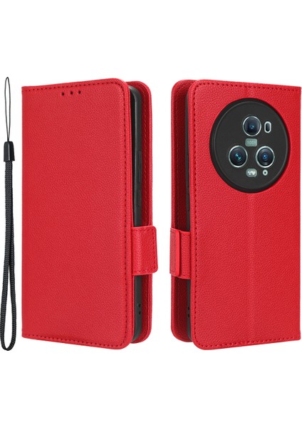 Honor Için Magic5 Pro Pu Deri Flip Folio Kasa Cüzdan Stand Litchi Doku Şok Geçirmez Telefon Kapağı (Yurt Dışından)