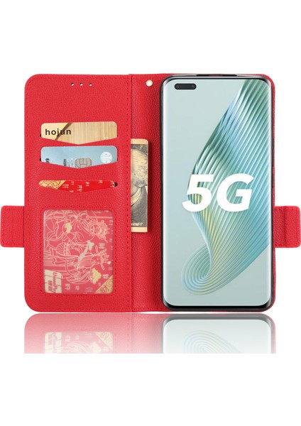Honor Için Magic5 Pro Pu Deri Flip Folio Kasa Cüzdan Stand Litchi Doku Şok Geçirmez Telefon Kapağı (Yurt Dışından)