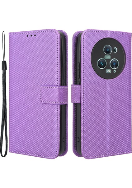 Honor Magic5 Pro 5g Elmas Doku Pu Deri Deri Cüzdan Telefon Kılıf Destek Standı Anti-Drop Cover (Yurt Dışından)