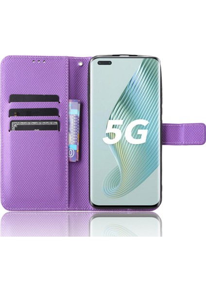 Honor Magic5 Pro 5g Elmas Doku Pu Deri Deri Cüzdan Telefon Kılıf Destek Standı Anti-Drop Cover (Yurt Dışından)
