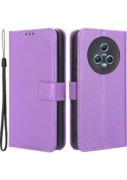 Honor Için Magic5 5g Elmas Texture Pu Deri Dal Damla Geçirmez Telefon Kılıfı Katlama Stand Cüzdan Kapağı (Yurt Dışından)