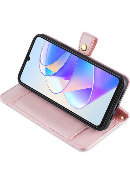 Honor X7A 5g Fermuarı Cep Telefonu Stand Kılıf Kart Kartı Yuvaları Deri Cüzdan Kapağı 2 Kayış (Yurt Dışından) modelleri