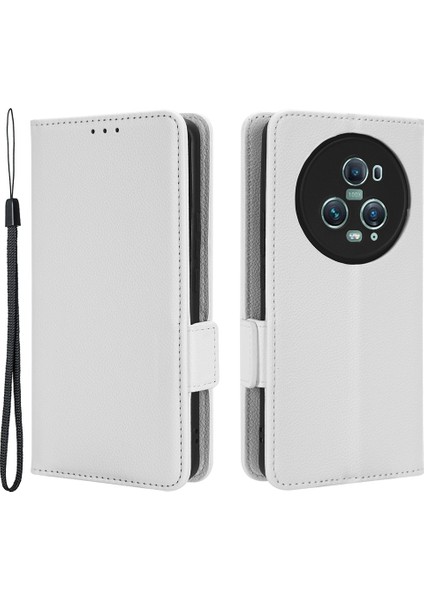 Honor Için Magic5 Pro Pu Deri Flip Folio Kasa Cüzdan Stand Litchi Doku Şok Geçirmez Telefon Kapağı (Yurt Dışından)