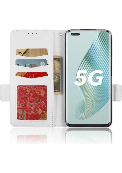 Honor Için Magic5 Pro Pu Deri Flip Folio Kasa Cüzdan Stand Litchi Doku Şok Geçirmez Telefon Kapağı (Yurt Dışından)