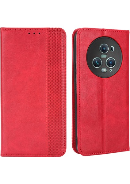 Honor Magic5 Pro 5g Pu Deri Cüzdan Retro Telefon Kılıfı Manyetik Emilim Flip Stand Kapağı (Yurt Dışından)