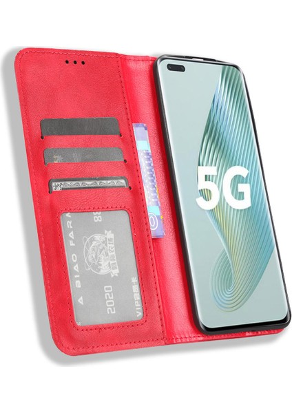 Honor Magic5 Pro 5g Pu Deri Cüzdan Retro Telefon Kılıfı Manyetik Emilim Flip Stand Kapağı (Yurt Dışından)