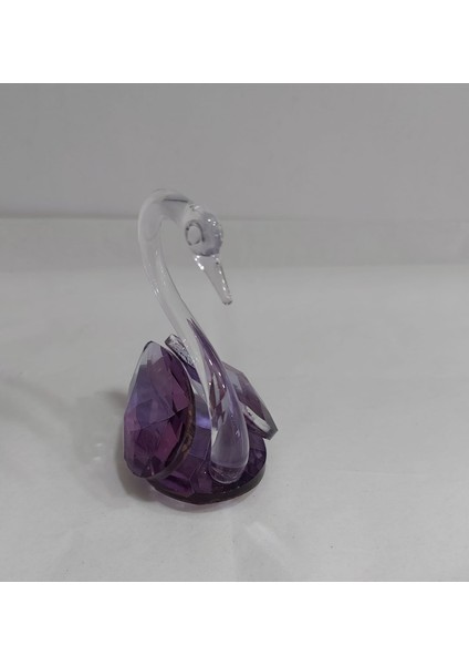 Minik Mor Kuğu Kristal Cam El Yapımı 6X7CM Tekli Biblo