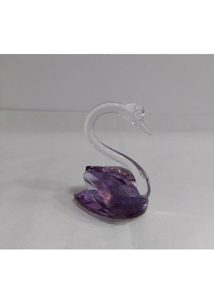 Minik Mor Kuğu Kristal Cam El Yapımı 6X7CM Tekli Biblo