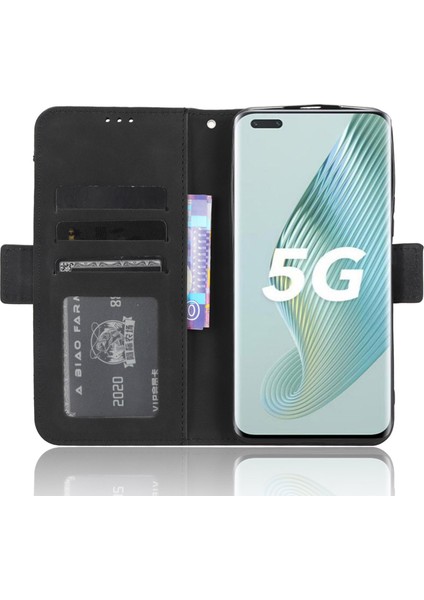 Honor Magic5 Pro 5g Pu Deri Koruyucu Stand Kapak Çoklu Kart Yuvası Cüzdan Telefon Kılıfı (Yurt Dışından)