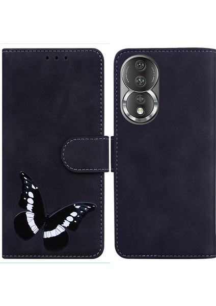 Honor 80 5g Kelebek Baskı Için Tam Koruma Telefon Kapağı Deri Cüzdan Stand Akıllı Telefon Kılıfı (Yurt Dışından)