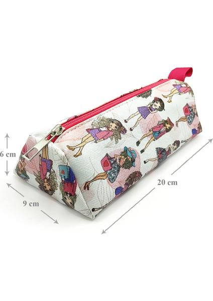 Makyaj Çantası Üçgen Model Kızlar Moda Fashion Desenli Vegan Jumbo Kalemlik modelleri