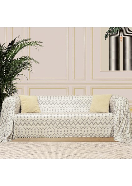 Softmicro Iskandinav Desenli 180X300 cm Koltuk Örtüsü Şalı, Kanepe Örtüsü, Tv Battaniyesi Gri