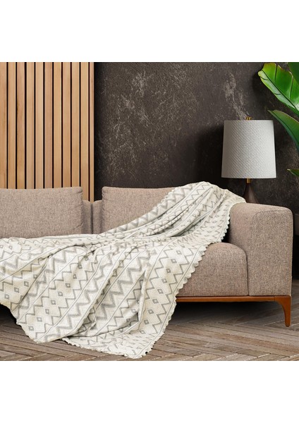 Softmicro Iskandinav Desenli 180X300 cm Koltuk Örtüsü Şalı, Kanepe Örtüsü, Tv Battaniyesi Gri