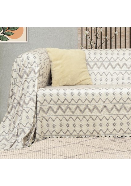 Softmicro Iskandinav Desenli 180X300 cm Koltuk Örtüsü Şalı, Kanepe Örtüsü, Tv Battaniyesi Gri