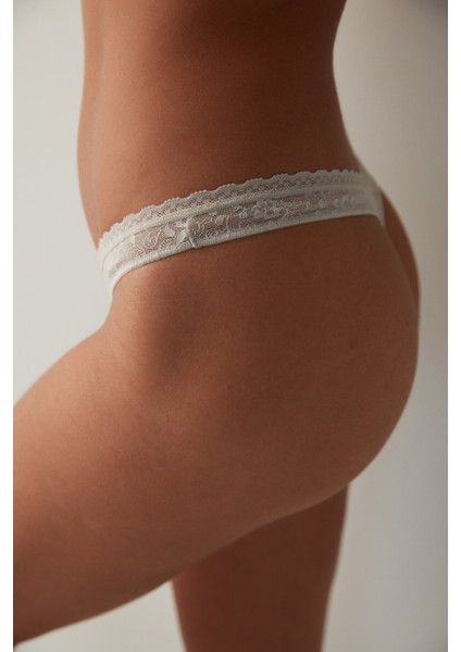 Easy Lace V Kesim Bej Tanga Külot