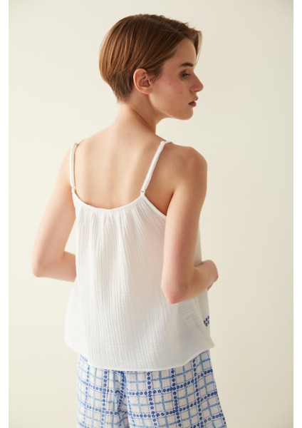 Carrie Solid Beyaz Pijama Üstü